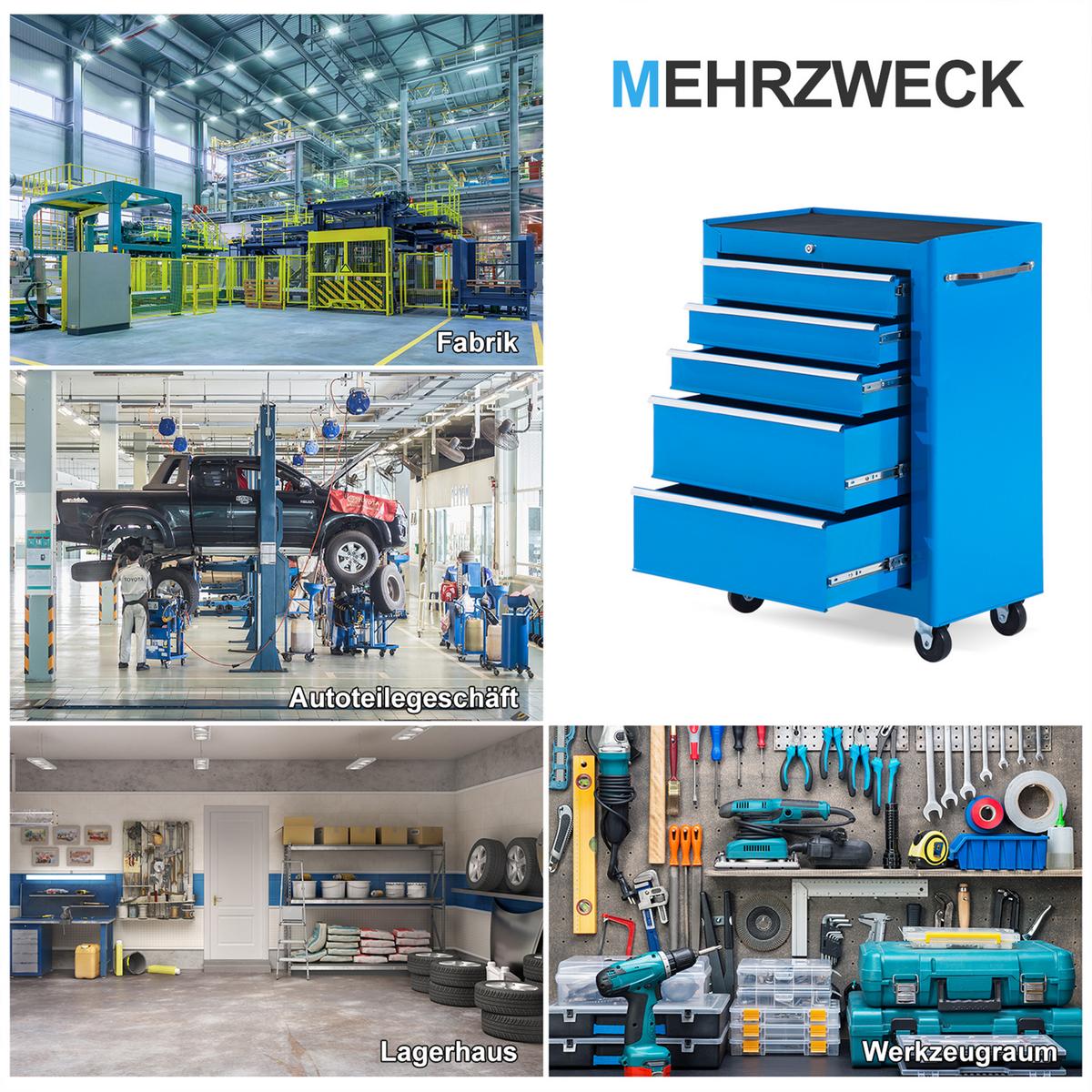 WERKZEUGWAGEN mit 5 Schubladen Blau - Blau, Metall (33/82.5/61.5cm) - HOMCOM