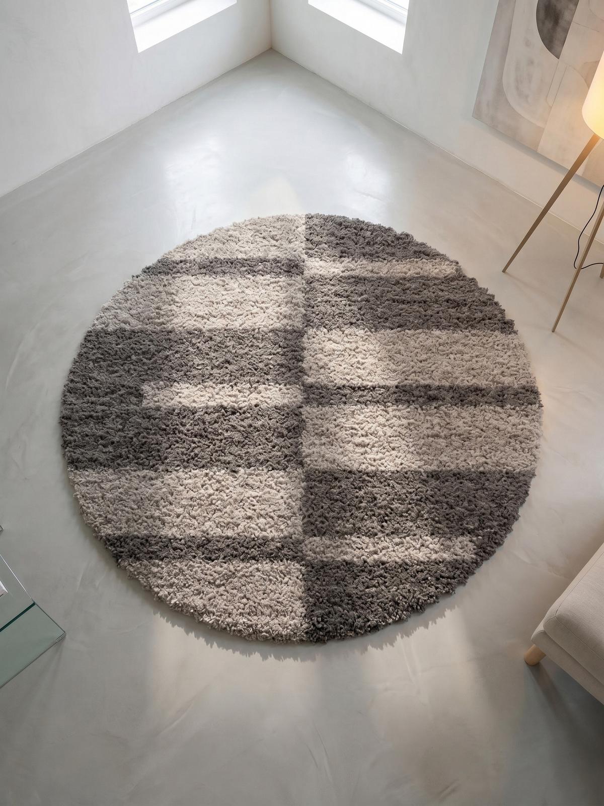HOCHFLORTEPPICH WERFEN, kariert, Taupe, Ø 160 cm - Braun, Textil (160/160cm) - KADIMA DESIGN