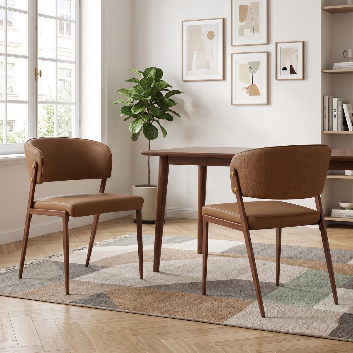 ESSZIMMERSTÜHLE 2er Set Braun Kunstleder Gepolstert Metallgestell - Braun, Leder (51/78/49cm) - Urban Meuble