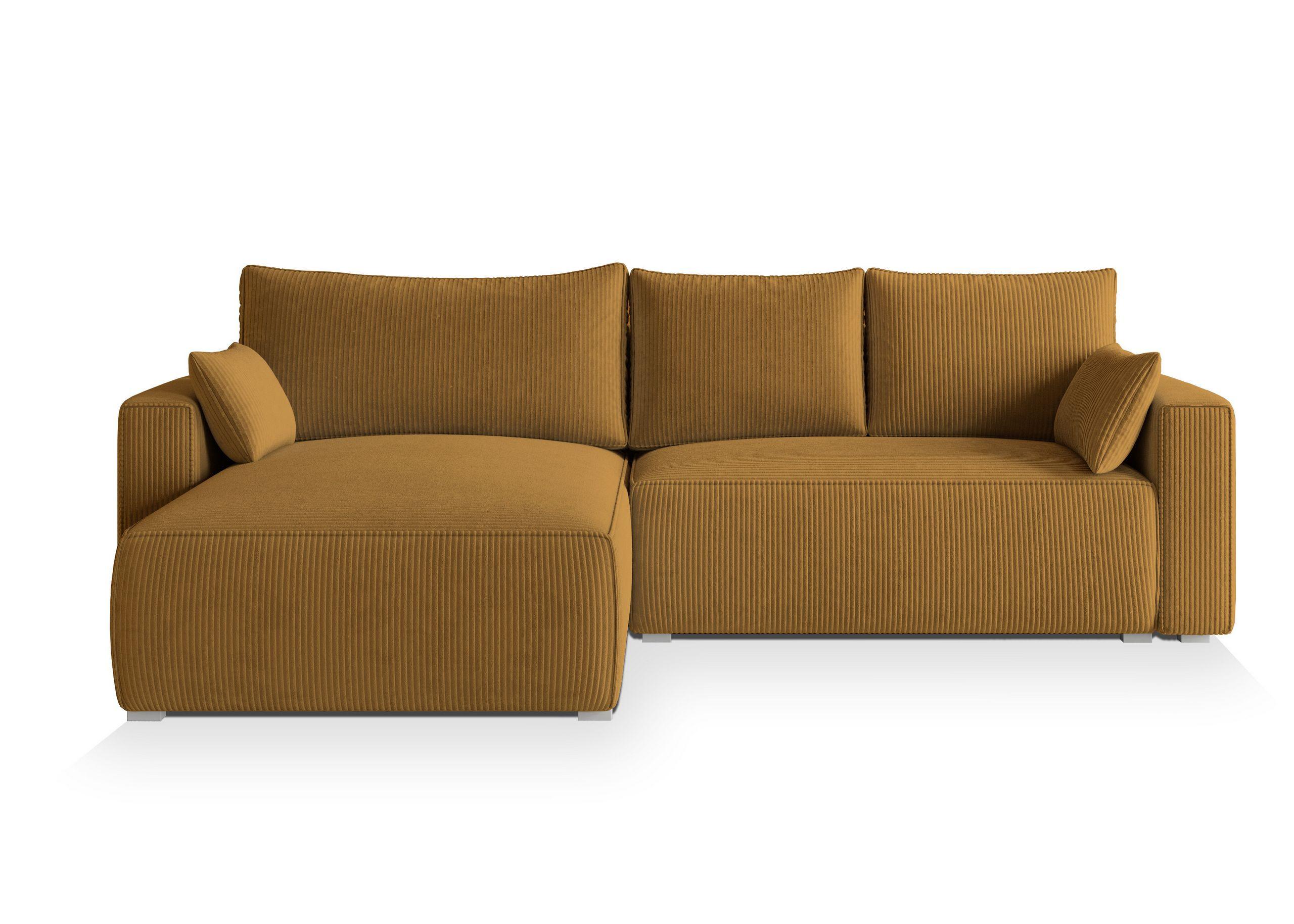 ECKSOFA FORIL P Gelb Kordstoff mit Schlaffunktion - Gelb/Grau, Holz/Kunststoff (265/178cm) - MASSENO