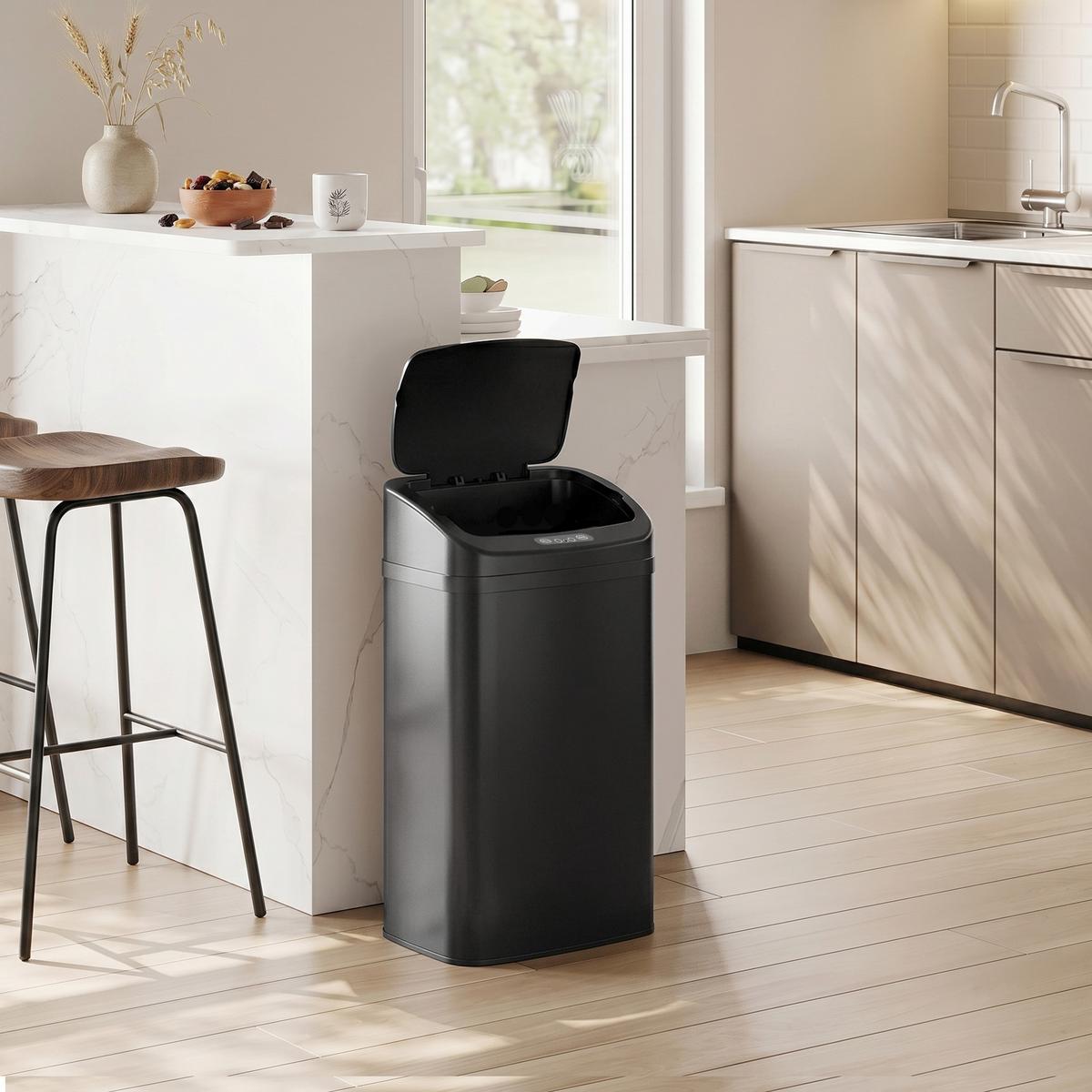 MÜLLEIMER mit Sensor 48L Edelstahl Abfalleimer mit Automatischer Schließfunktion - Schwarz, Metall (25/69/33cm) - HOMCOM
