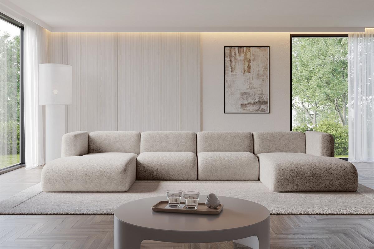 WOHNLANDSCHAFT MIRA-U2 408x179x70 Hellgrau Velours - Hellgrau/Schwarz, Holzwerkstoff/Kunststoff (408/70/179cm) - ALTDECOR