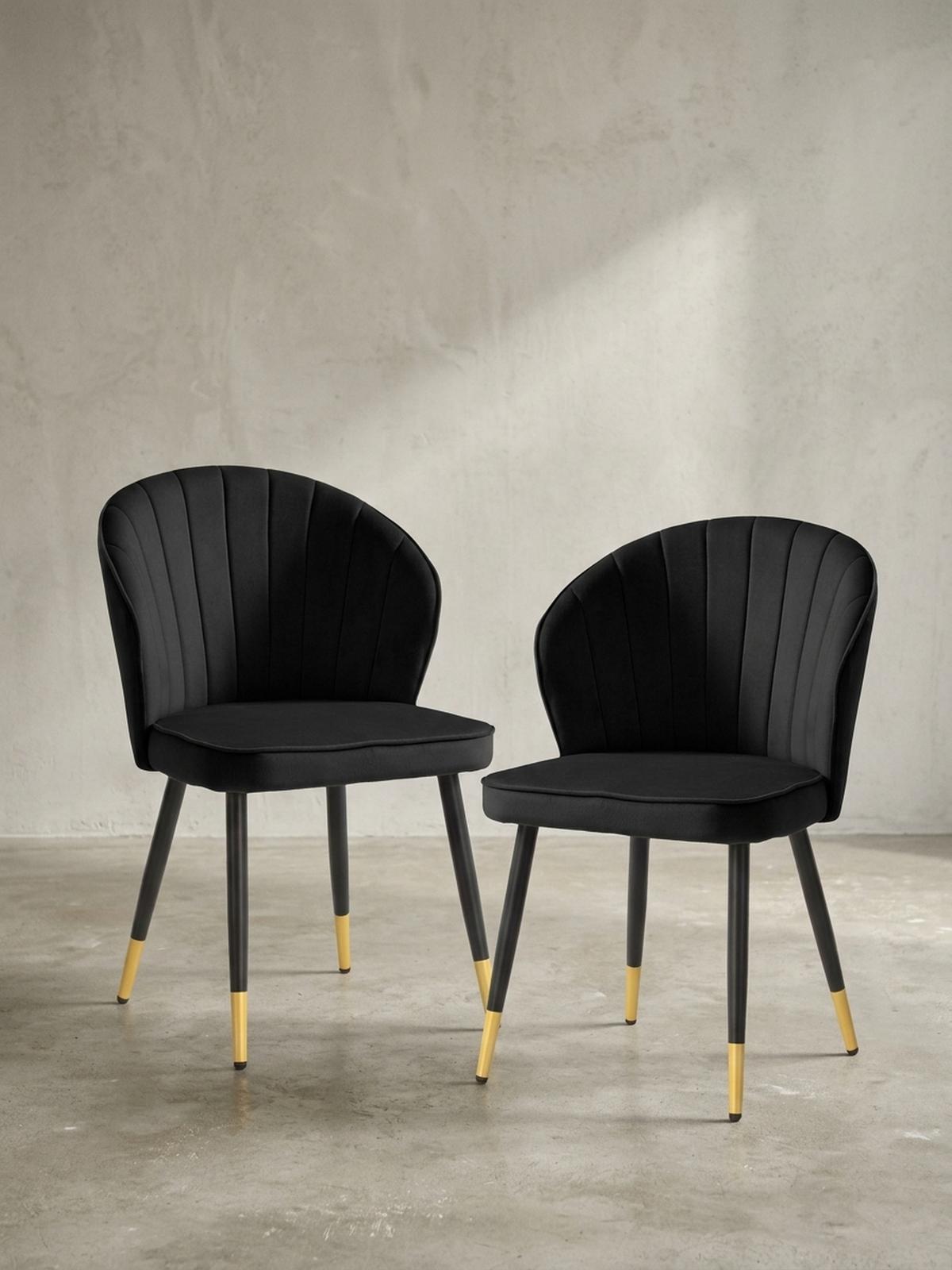 ESSZIMMERSTUHL 2er Set Samtbezug mit Metallgestell Schalenform Skandinavisch gepolstert, Schwarz 53x55x83 cm - Goldfarben/Schwarz, Textil/Metall (53/83/55cm) - KADIMA DESIGN