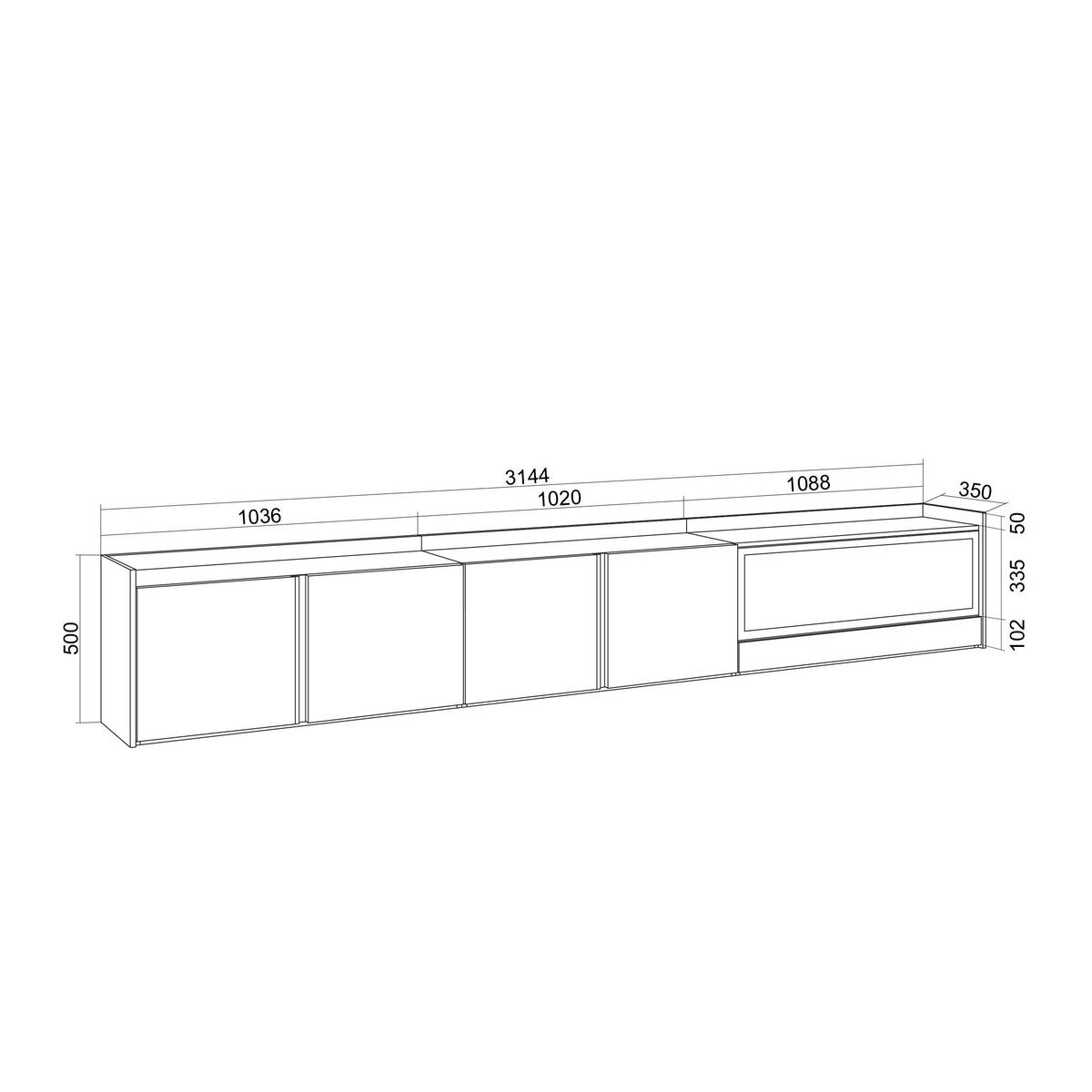 LOWBOARD, Weiß und Eiche, 315/35/50cm, Kamin mit Feuereffekt XXL - Weiß, Holzwerkstoff (315/50/35cm) - Skraut Home