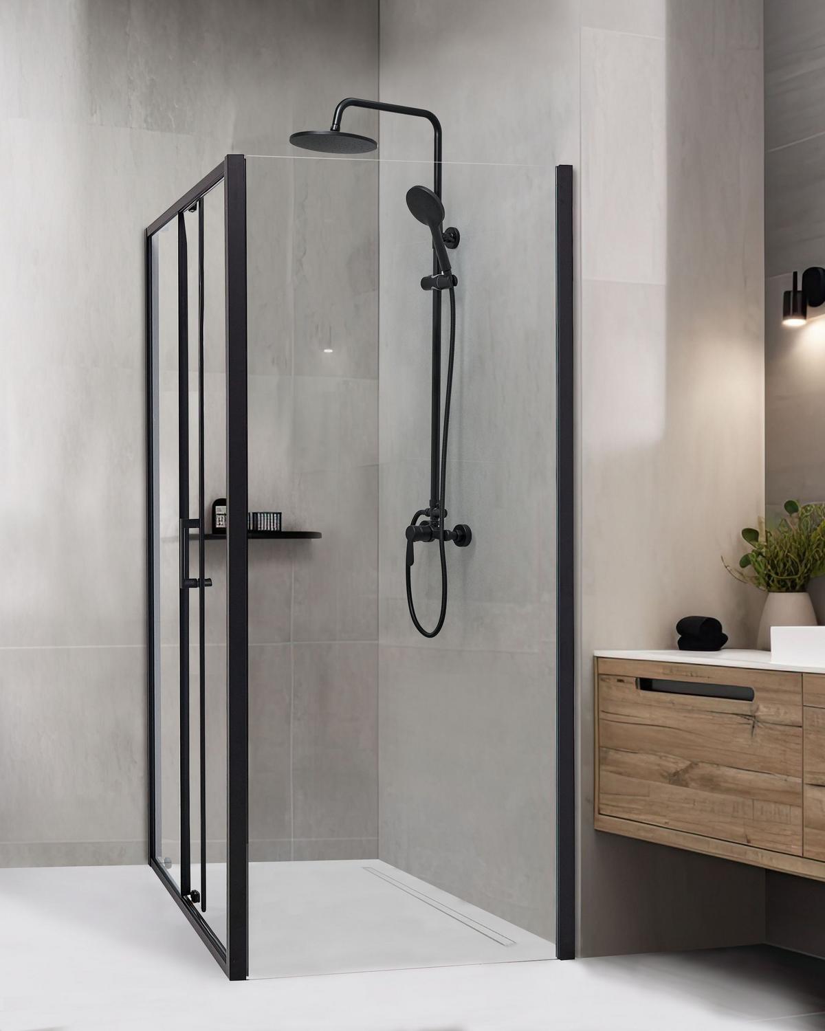 DUSCHKABINE 80/100/185 cm Schwarz Yoro - Transparent/Schwarz, Glas (80/100/185cm) - Beliani