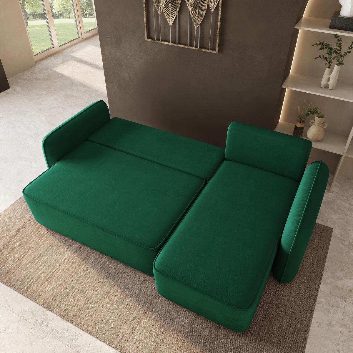 ECKSOFA DOLVER Grün Plüsch-Stoff mit Schlaffunktion - Grün, Holz (238/156cm) - MASSENO