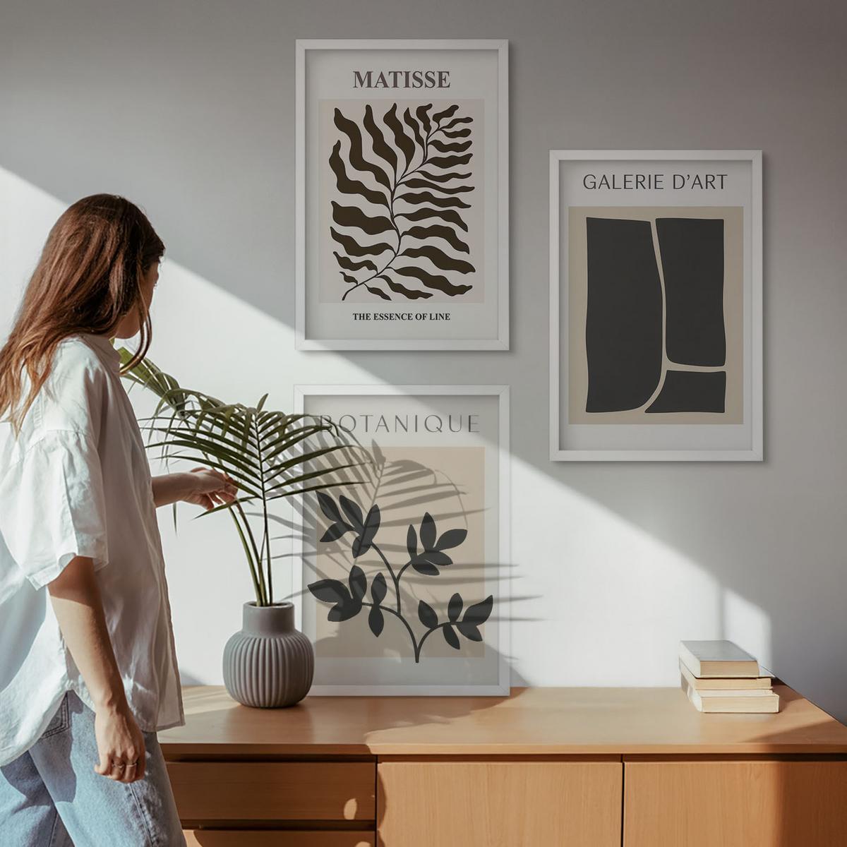 BILDER SET 3er Set - 40x60 cm Weißer Rahmen - Minimalistische Pflanzenposter - Weiß, Kunststoff (40/60cm) - TULUP