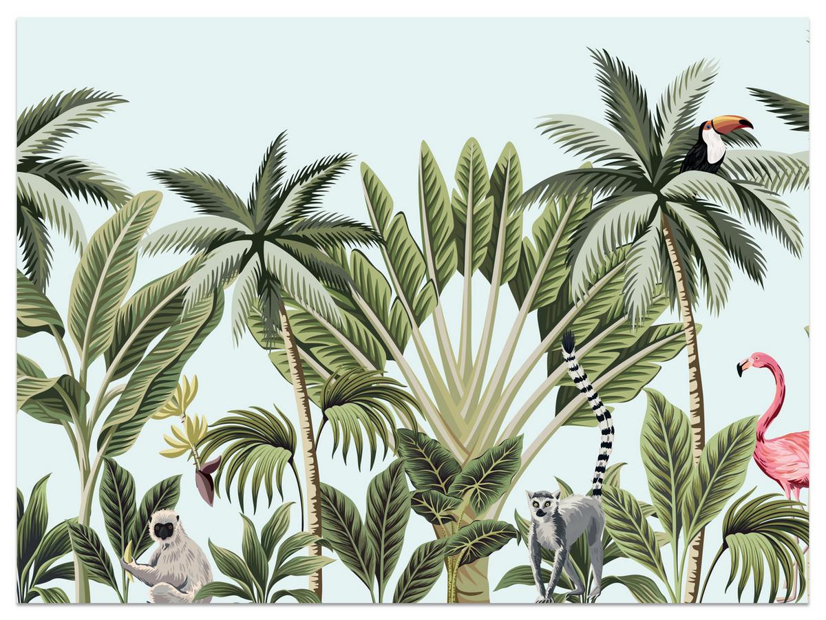 FOTOTAPETE für Schlafzimmer Exotische Tiere Dschungel Flamingo 400x280 - Schwarz/Weiß, Papier (400/280cm) - Muralo