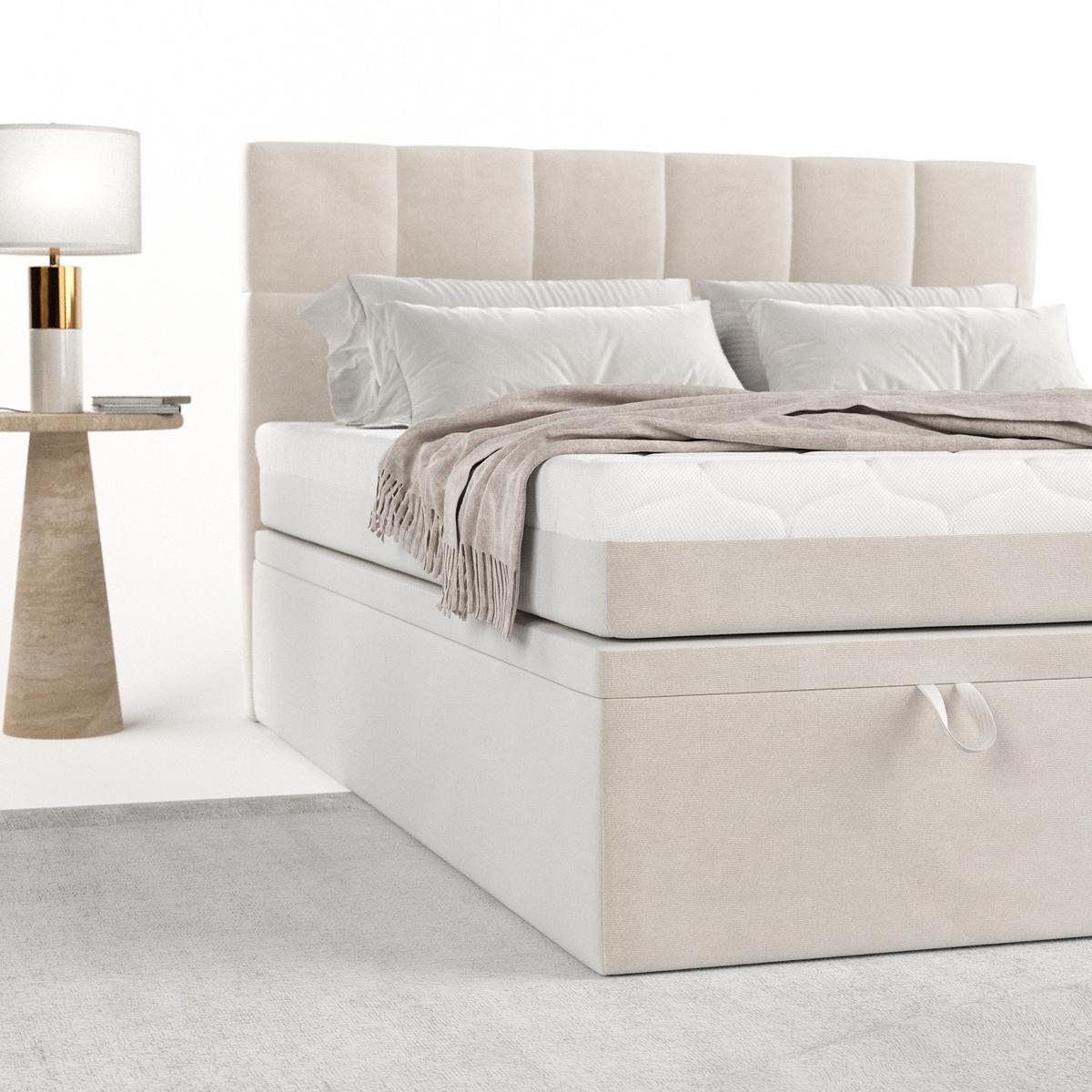 BOXBETT Elano 140/200 cm Creme im Paros Stoff - Creme/Schwarz, Holz/Holzwerkstoff (140/200cm) - AltaBeds