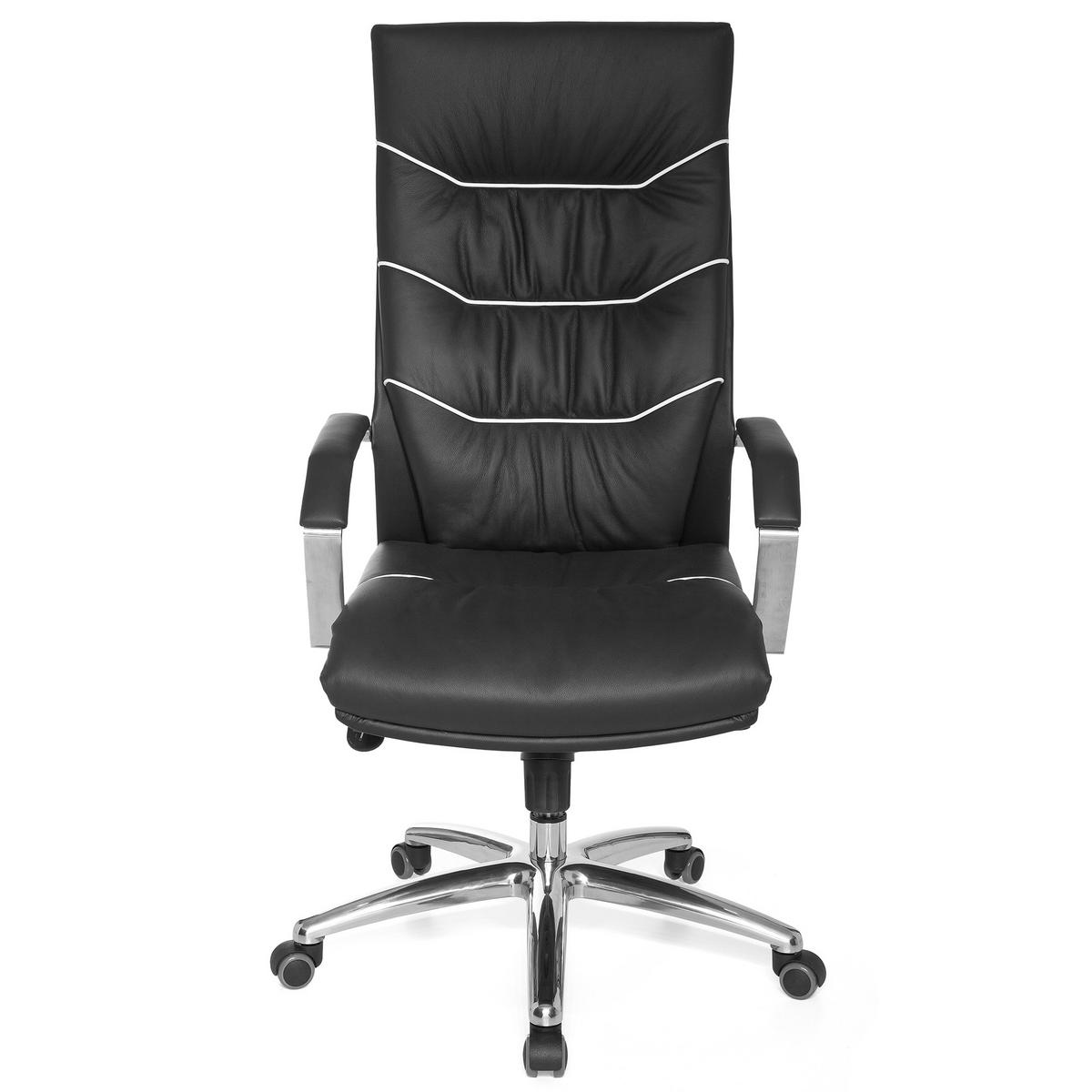 BÜROSTUHL Echtleder mit Kopfstütze und Multiblockmechanik Hohe Rückenlehne Drehbar - Silberfarben/Schwarz, Leder/Metall (70/126/70cm) - KADIMA DESIGN