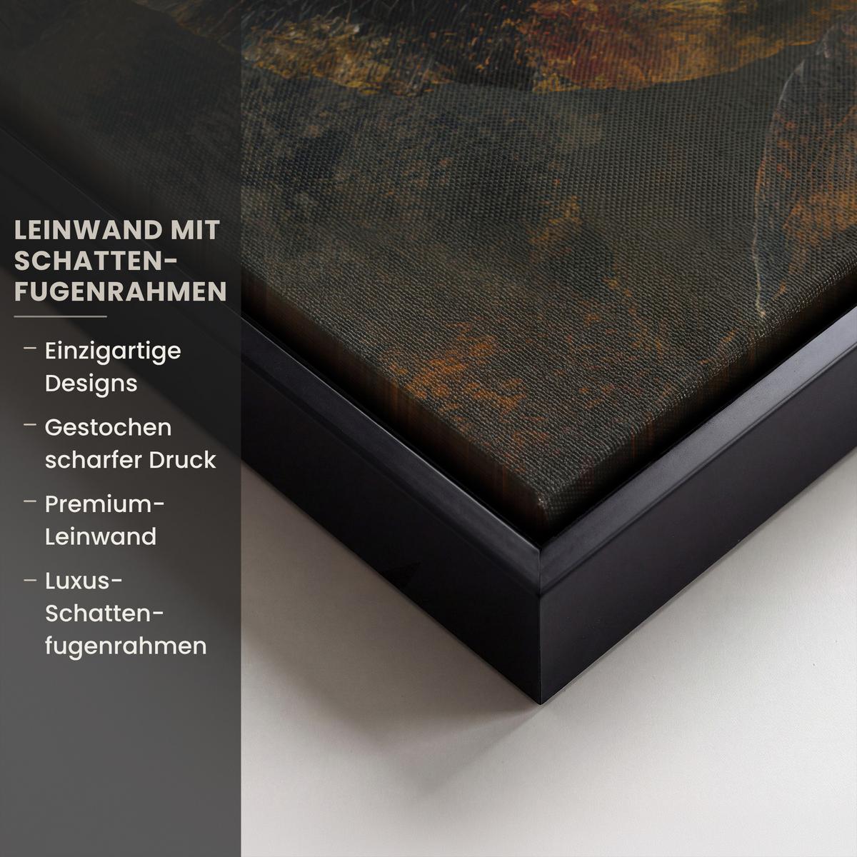 LEINWAND Bilder mit Rahmen - Golden Leaf Komposition - Botanical Luxury - 50x70 - Goldfarben, Textil (50/70cm) - MuchoWow