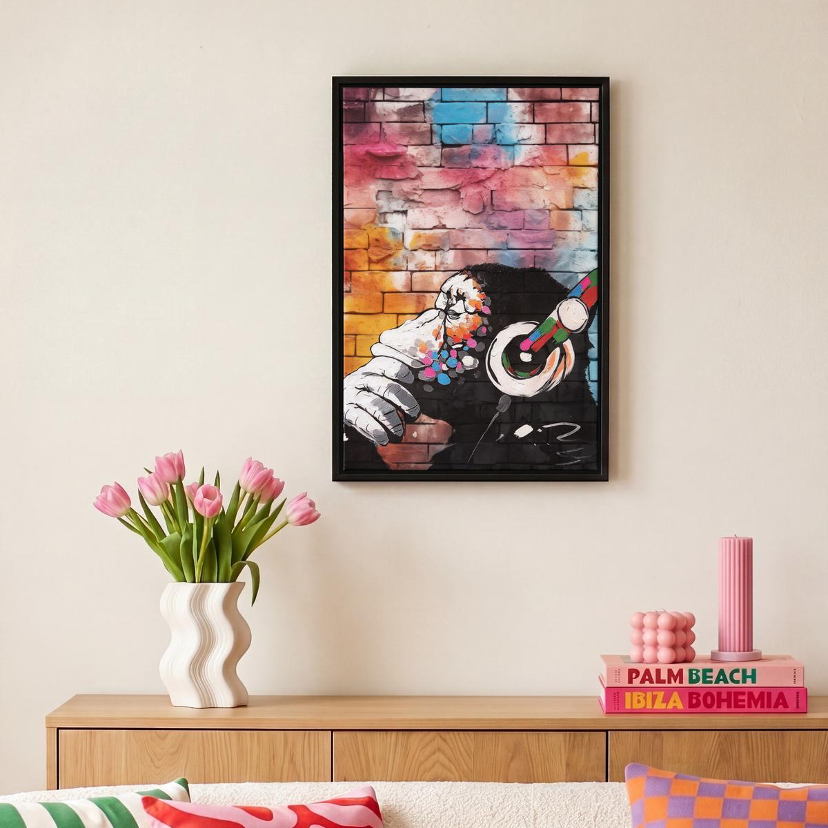 LEINWAND Bilder mit Rahmen - Affe - Graffiti - Musik - 20x30 - Multicolor, Textil (20/30cm) - MuchoWow