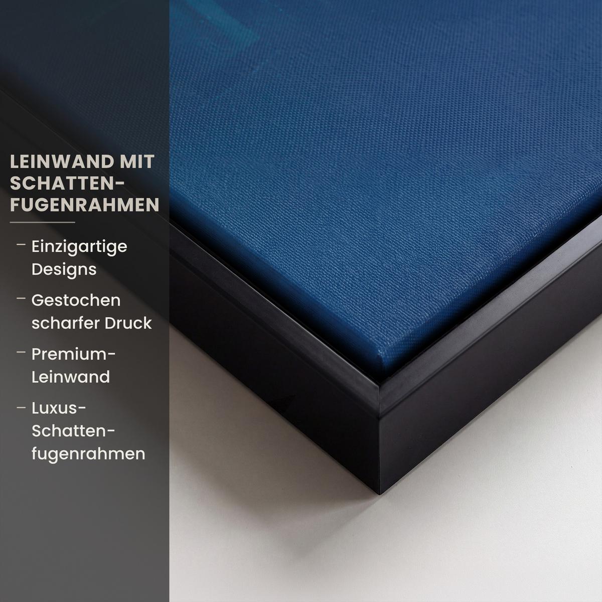 LEINWAND Bilder mit Rahmen - Skyline - Pinselstriche - Dunkelblau - Leuchtend - 60x90 - Blau, Textil (60/90cm) - MuchoWow