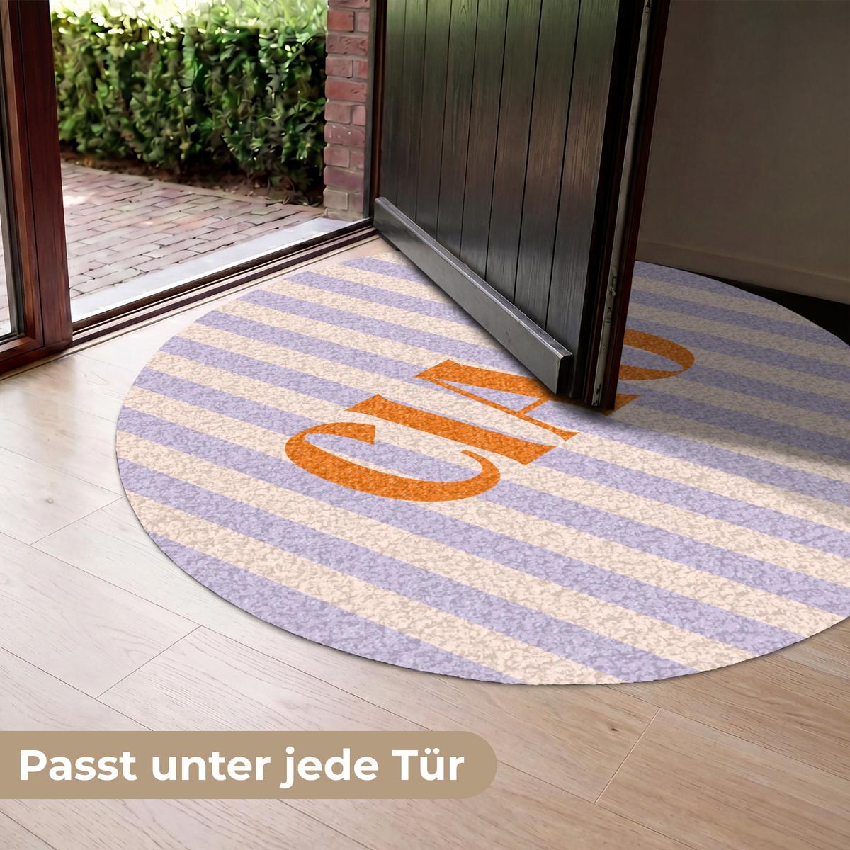 FUSSMATTE Ciao - Zitat - Pastell - Streifen Schmutzfangmatte 120x120 cm - Flieder, Kunststoff (120/0.4cm) - MuchoWow
