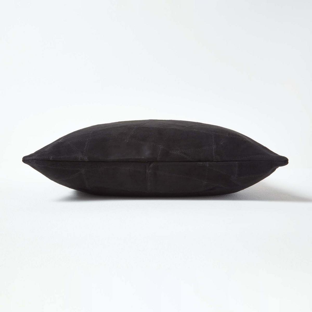 LEDERKISSEN Patchwork schwarz 45/45 cm - Schwarz, Leder/Textil (45/45cm) - Homescapes