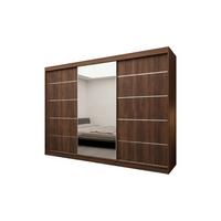 SCHWEBETÜRENSCHRANK MIRELLA 240/216/61 cm Modern Kleiderschrank 3-türig mit Spiegel Nussbaumfarben - Nussbaumfarben, Holzwerkstoff (240/216/61cm) - MASSENO
