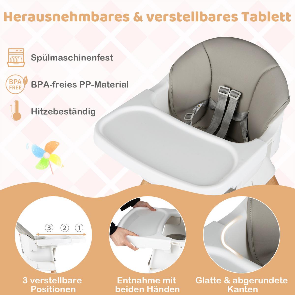 KINDERHOCHSTUHL mit Sitzerhöhung grau - Grau, Kunststoff (64/95/64cm) - COSTWAY