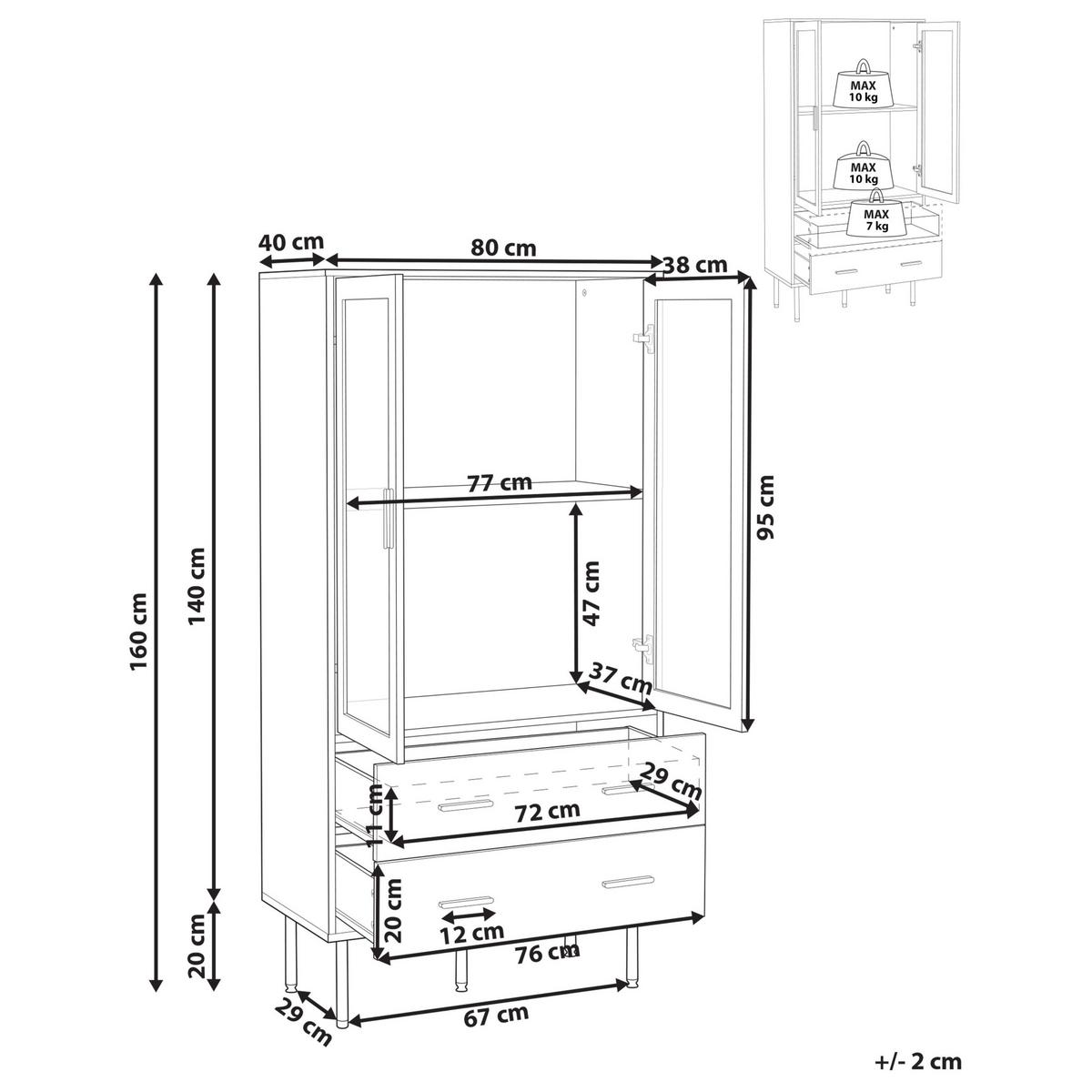 VITRINE mit Glastüren 80 cm Weiß Milora - Weiß, Holzwerkstoff (80/160/40cm) - Beliani