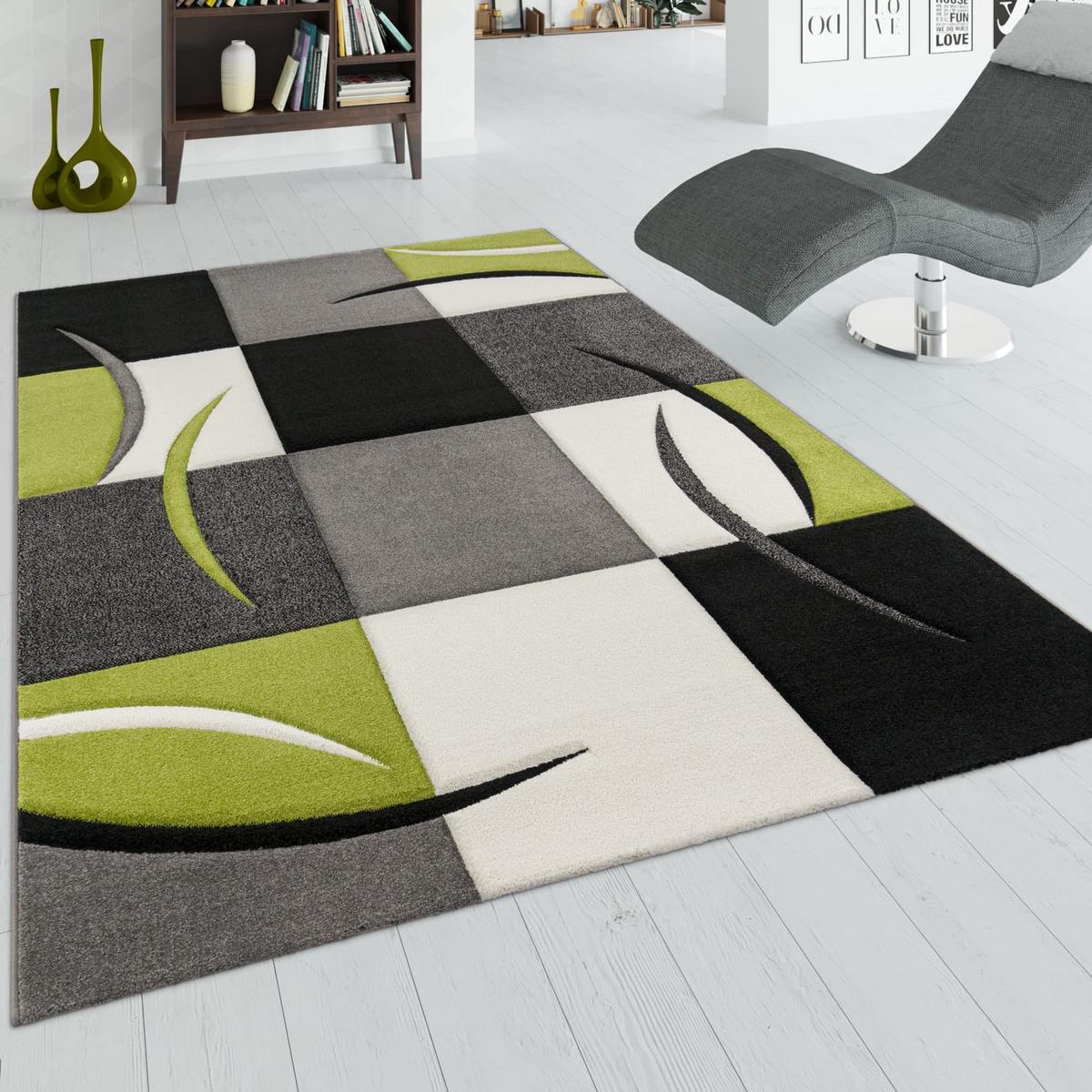 KURZFLORTEPPICH, kariert, Florhöhe 12 mm, Grün, 60 x 110 cm - Grün, Textil (110/60cm) - KADIMA DESIGN