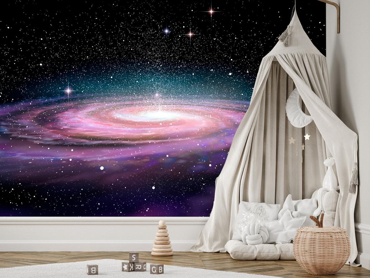 FOTOTAPETE für Jugendzimmer Spirale Sterne Galaxie Kosmos 450x315 - Violett/Schwarz, Papier (450/315cm) - Muralo