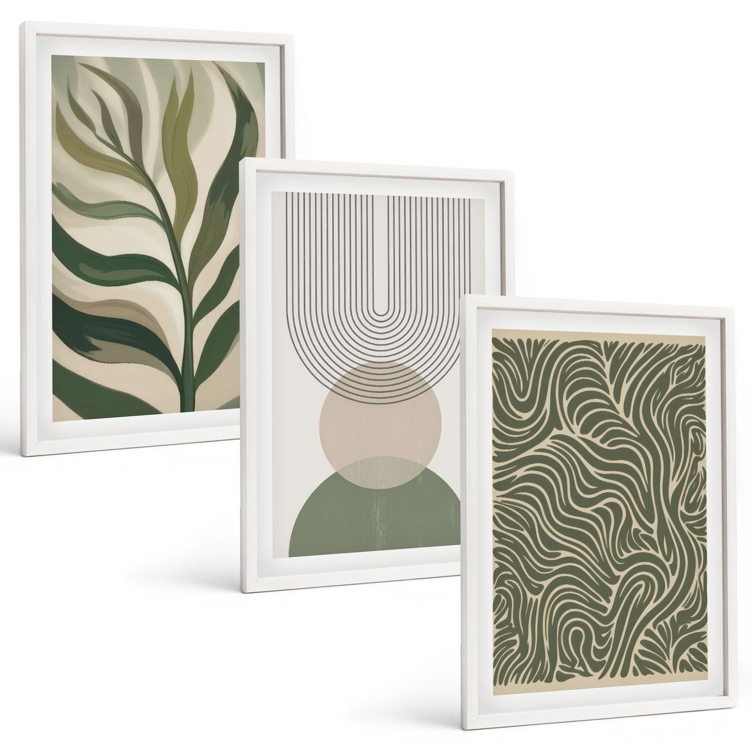BILDER SET 3er Set - 40x60 cm Weißer Rahmen - Geometrische Blattformen - Weiß, Kunststoff (40/60cm) - TULUP