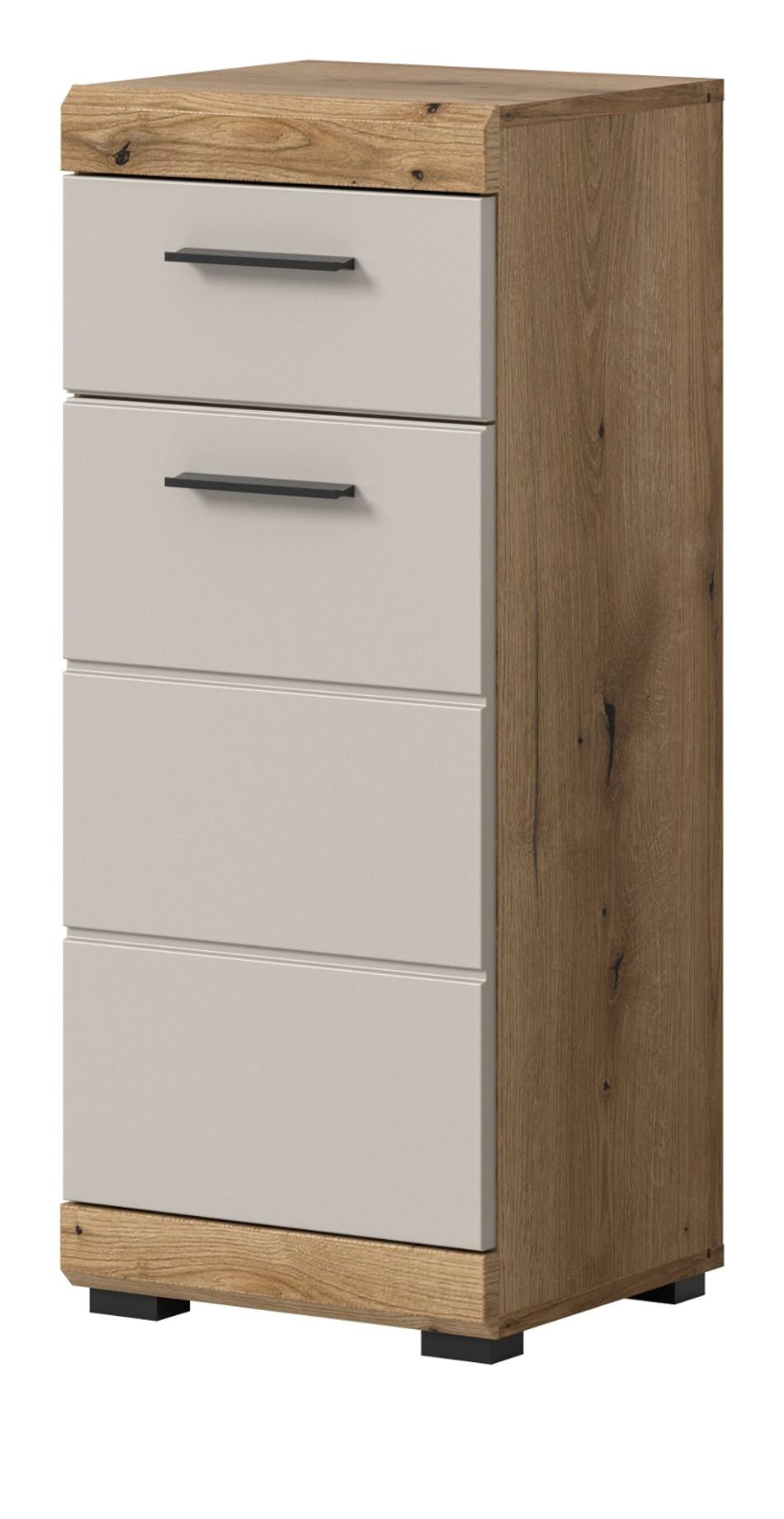 BADKOMMODE Sand Kashmir, Eiche, Badschrank 37 x 88 cm mit Vollauszug - Kastanienfarben/Kaschmir, Holzwerkstoff/Kunststoff (37/88/31cm) - Inn.Furn