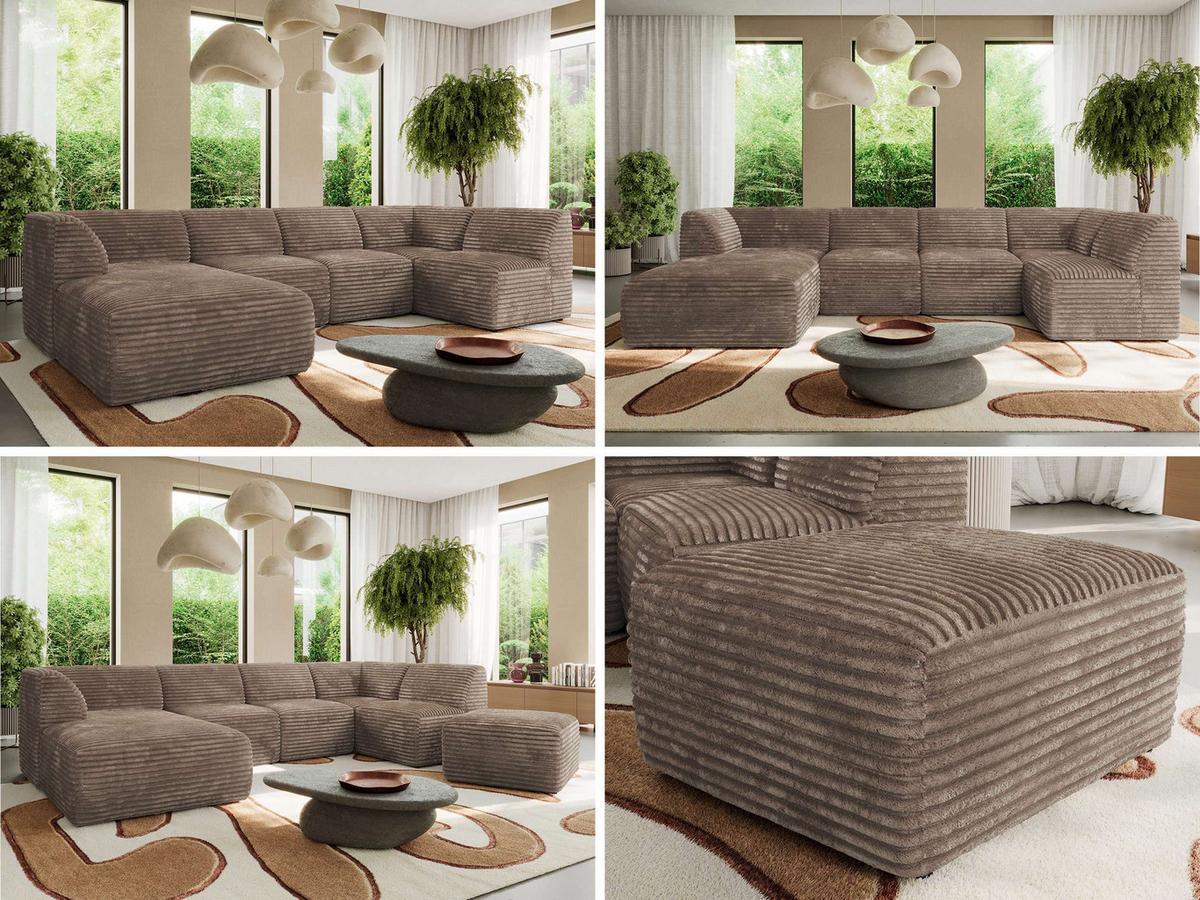 WOHNLANDSCHAFT MODARO U 6M - Braun Cord - Links - Schwarz/Braun, Textil (180/78/345cm) - MKS