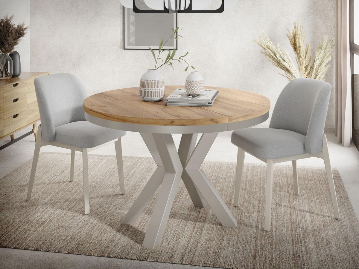 ESSTISCH Clara Grau-Beige runder ausziehbarer, Craft Eiche 100-180/100/76 cm - Greige/Eiche Wotan, Holzwerkstoff/Metall (100/176/76cm) - WFL GROUP