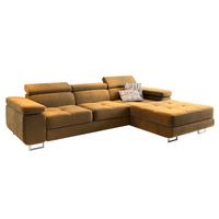 ECKSOFA ELMA R-S Gelb Velours-Stoff mit Schlaffunktion - Gelb/Silberfarben, Holz/Textil (280/205cm) - MASSENO
