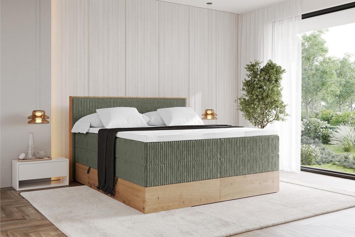 BOXSPRINGBETT LOLLI9 -KING 120x200 - H3/H4 Olivgrün - Olivgrün, Holzwerkstoff (120/200cm) - ALTDECOR
