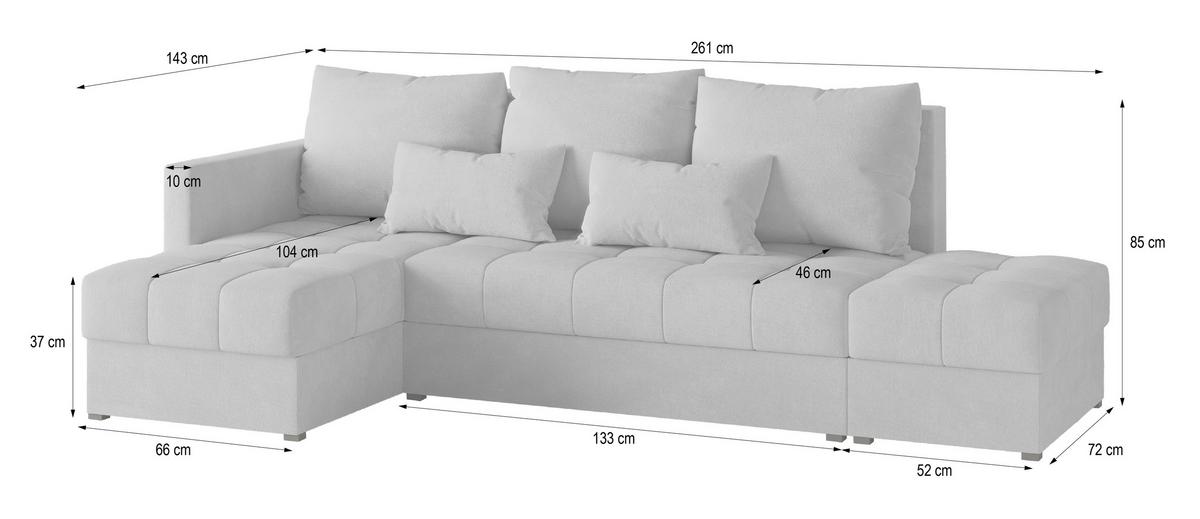ECKSOFA LUMARI R-S Schwarz Plüsch-Stoff mit Schlaffunktion - Schwarz, Holz (262/143cm) - MASSENO