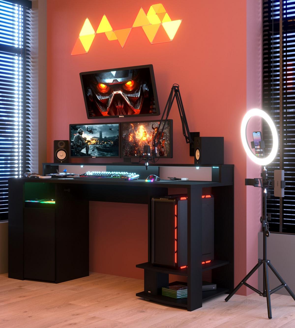 GAMING Schreibtisch Parisot Gaming 1-tlg. Holznachbildung Schwarz - Schwarz, Kunststoff (152/62/87cm) - 58aufmkessel