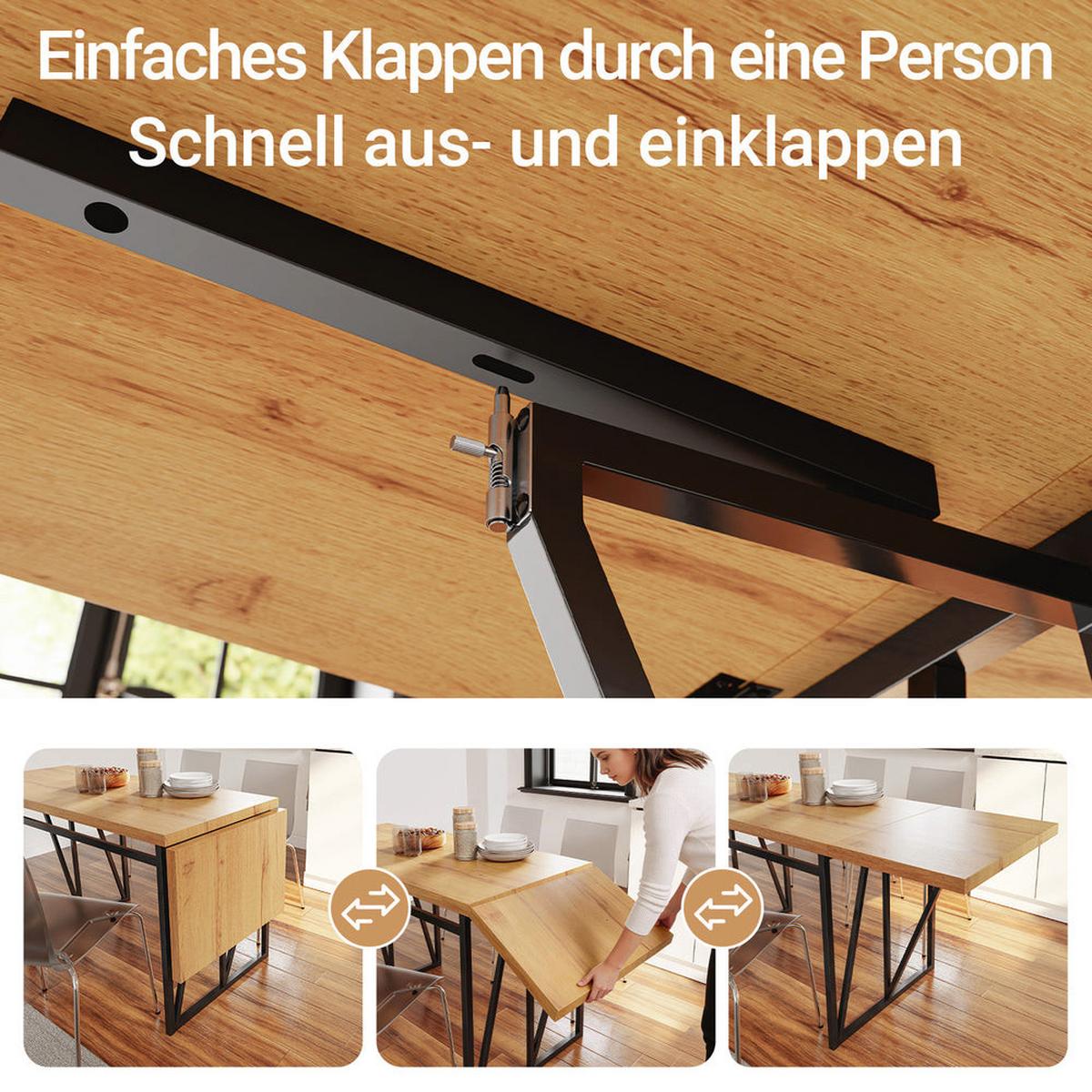ESSTISCH klappbar für 2-8 Personen, 65x(110-200) x76cm - Naturfarben, Holz/Metall (65/200/76cm) - SoBuy
