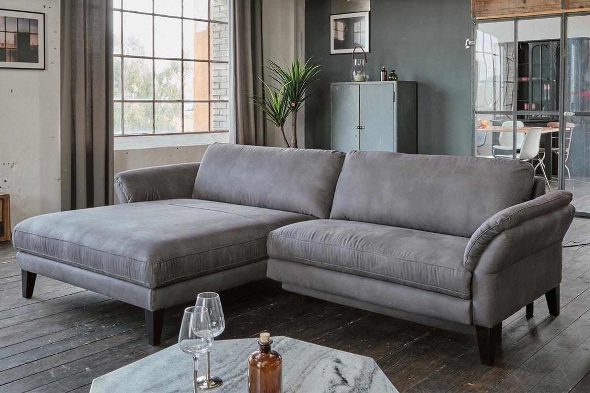 ECKSOFA MALTA Grau Webstoff - Schwarz/Grau, Buchenholz/Textil (302/175cm) - KAWOLA