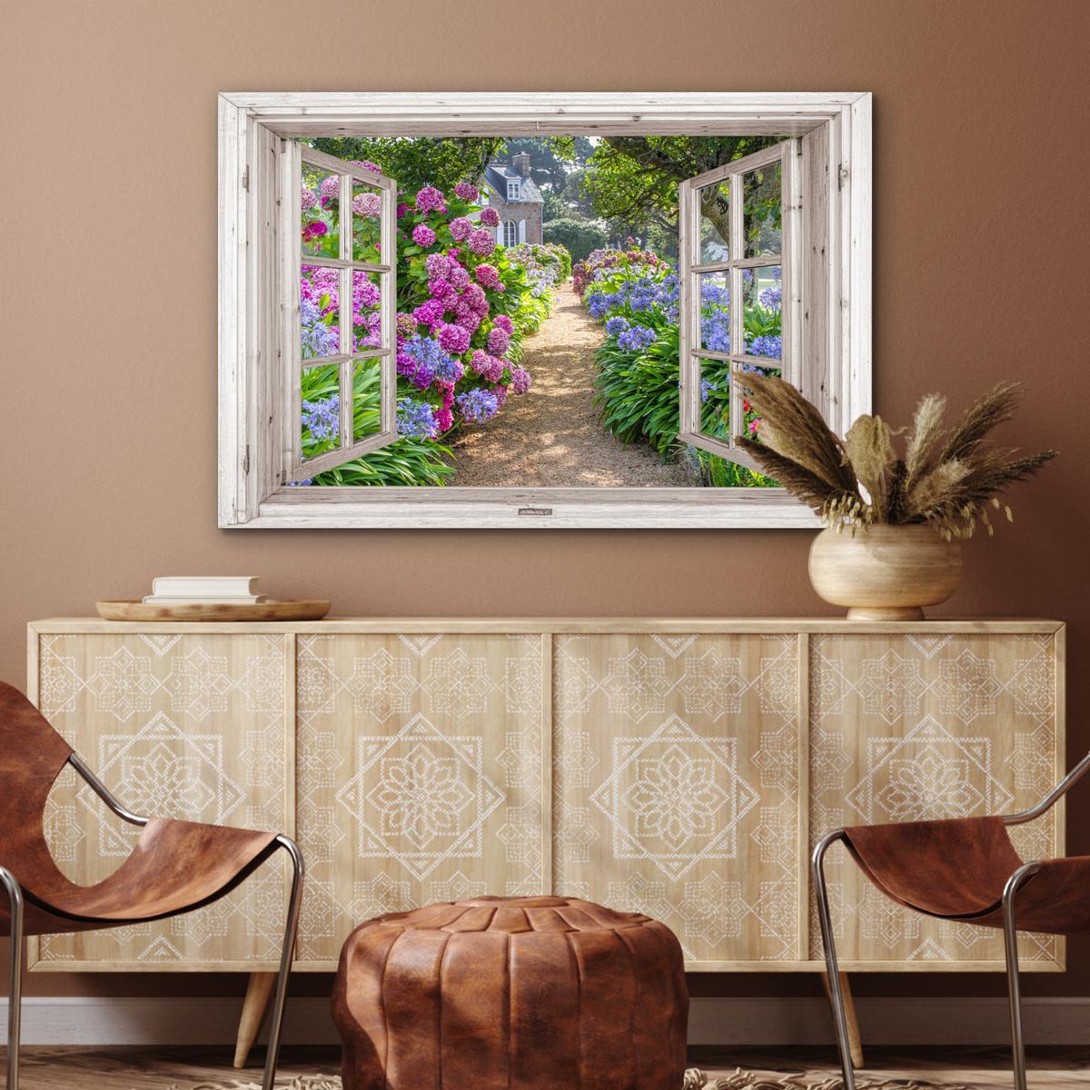 METALLBILD Hortensie - Durchsichtig - Blumen - Sommer - Lila - Weg Deko Groß 120x80 cm - Lila, Metall (120/80cm) - MuchoWow