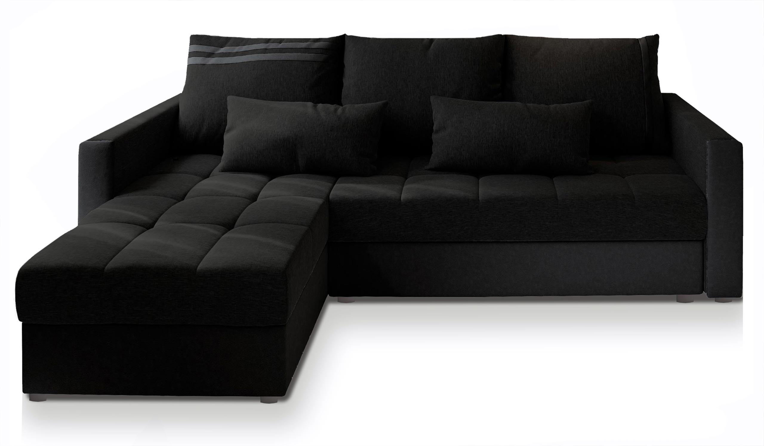 ECKSOFA KOS PIK Schwarz Dünner Stoff mit Schlaffunktion - Schwarz/Grau, Holz/Kunststoff (220/140cm) - MASSENO