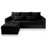 ECKSOFA KOS PIK Schwarz Dünner Stoff mit Schlaffunktion - Schwarz/Grau, Holz/Kunststoff (220/140cm) - MASSENO