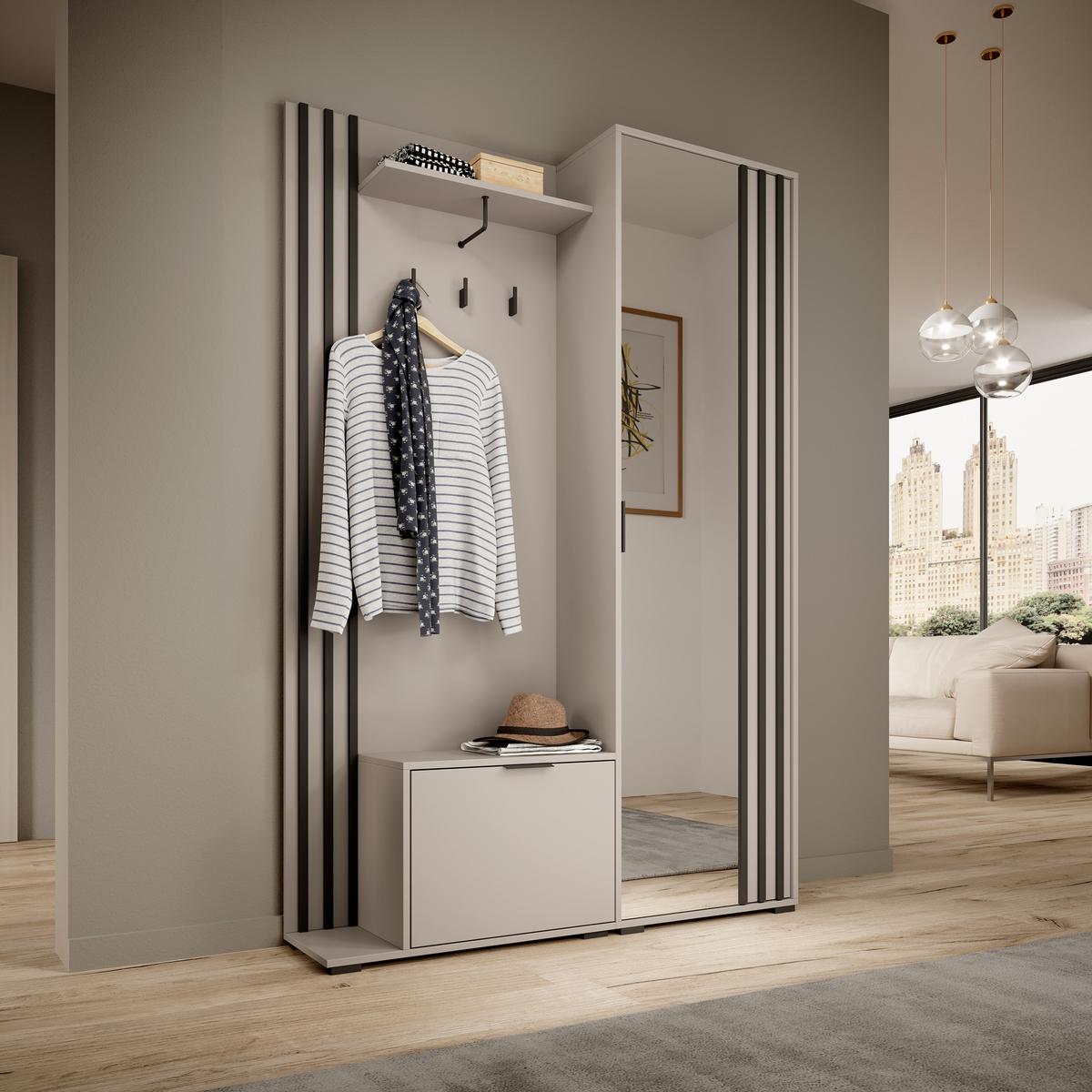 GARDEROBENSCHRANK NELIANA 131/192/40 cm Modern Garderobe-Set Kaschmir - Kaschmir, Holzwerkstoff (131/192/40cm) - MASSENO
