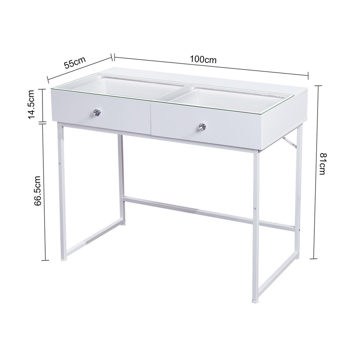 SCHMINKTISCH mit Beleuchtung weiß 100/55/81 CM 2 Schubladen - Weiß, Holz/Holzwerkstoff (100/55/81cm) - VANITII
