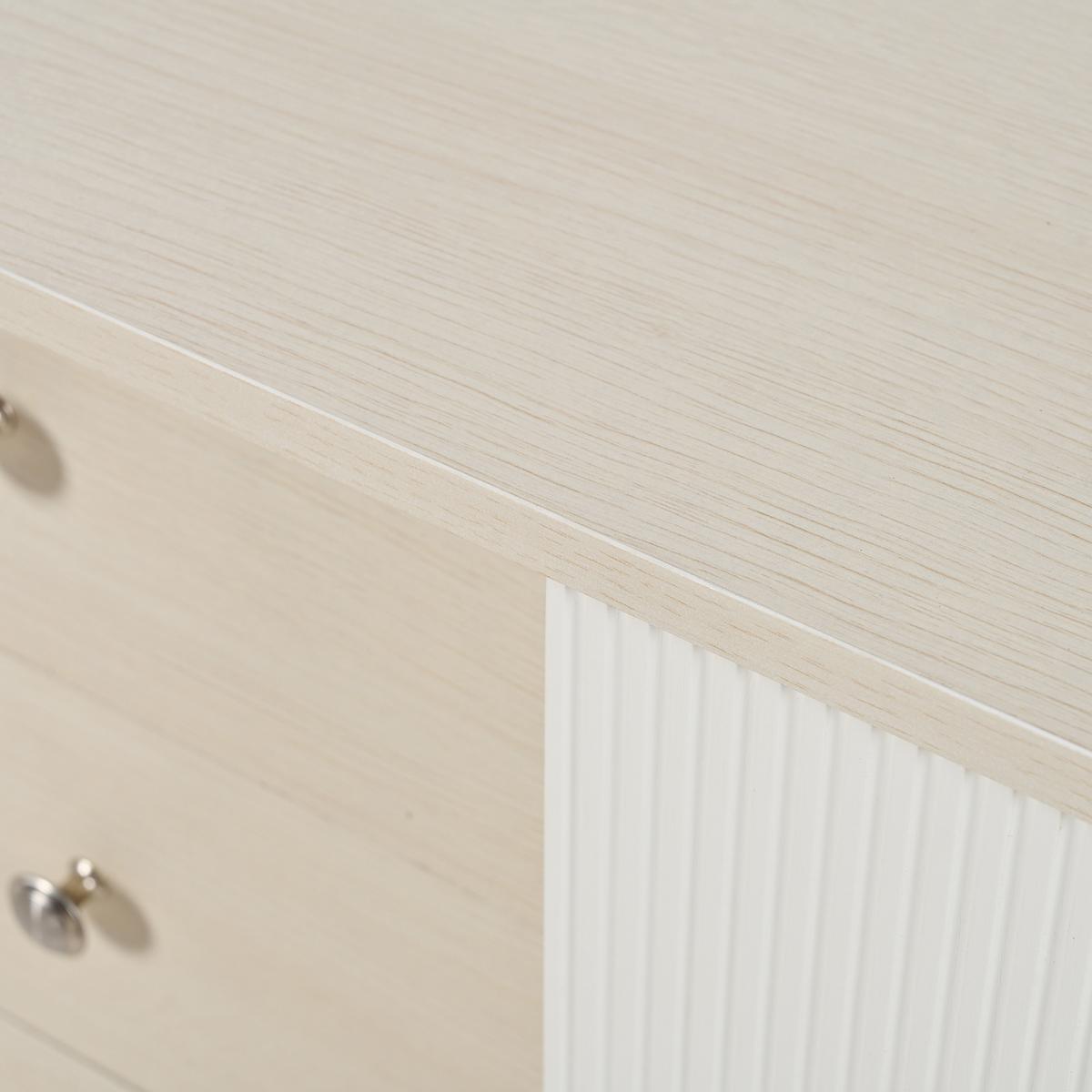 SIDEBOARD mit Schiebetüren & 3 Schubladen, Weiß und Holzoptik - Beige, Holzwerkstoff/Metall (117/79/40cm) - Urban Meuble