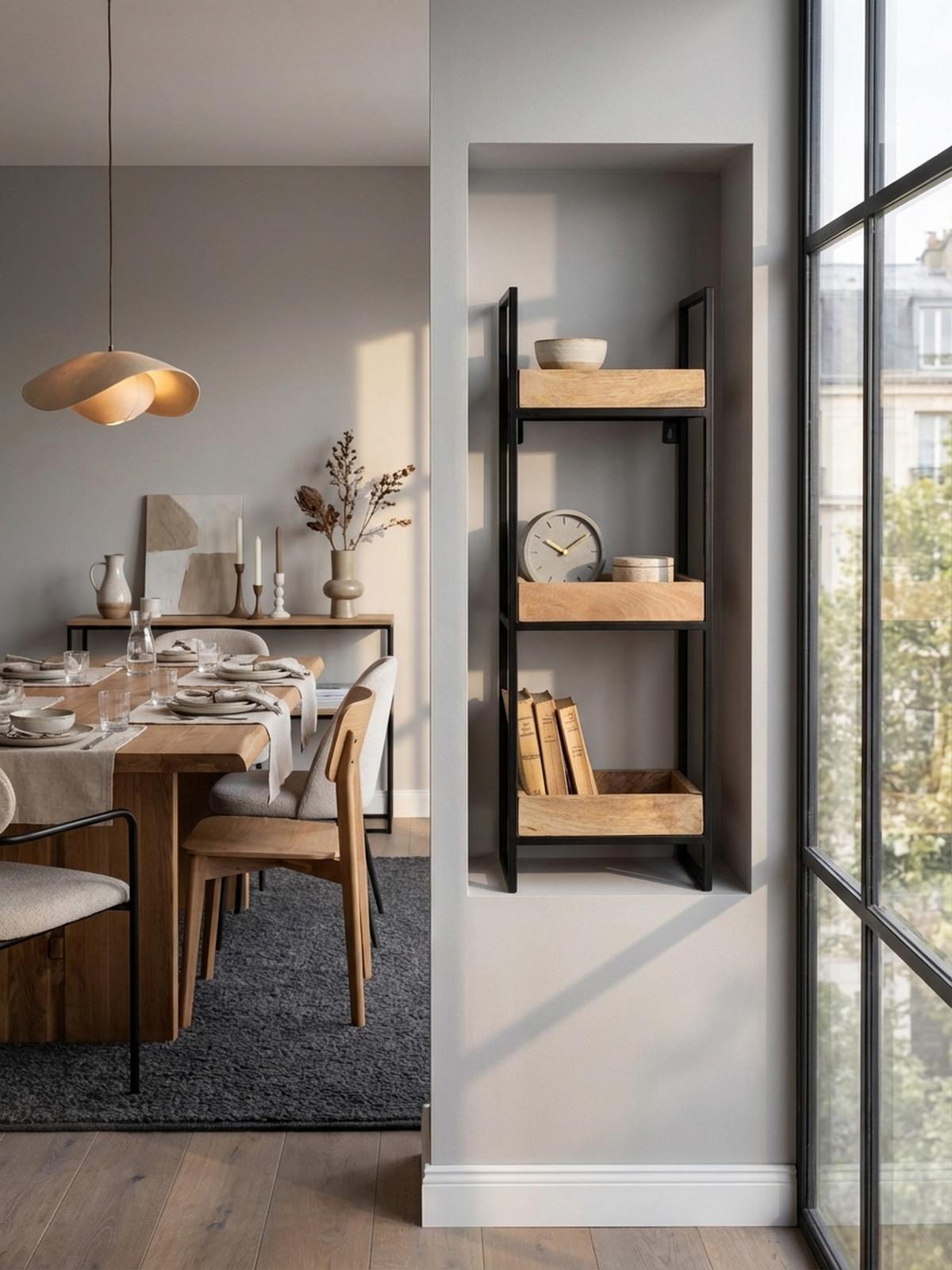 WANDREGAL Mango Massivholz Metall Industrial Stil 27x77x18 cm Rechteckig mit 3 Ablagen - Schwarz/Braun, Holz (27/77/18cm) - KADIMA DESIGN