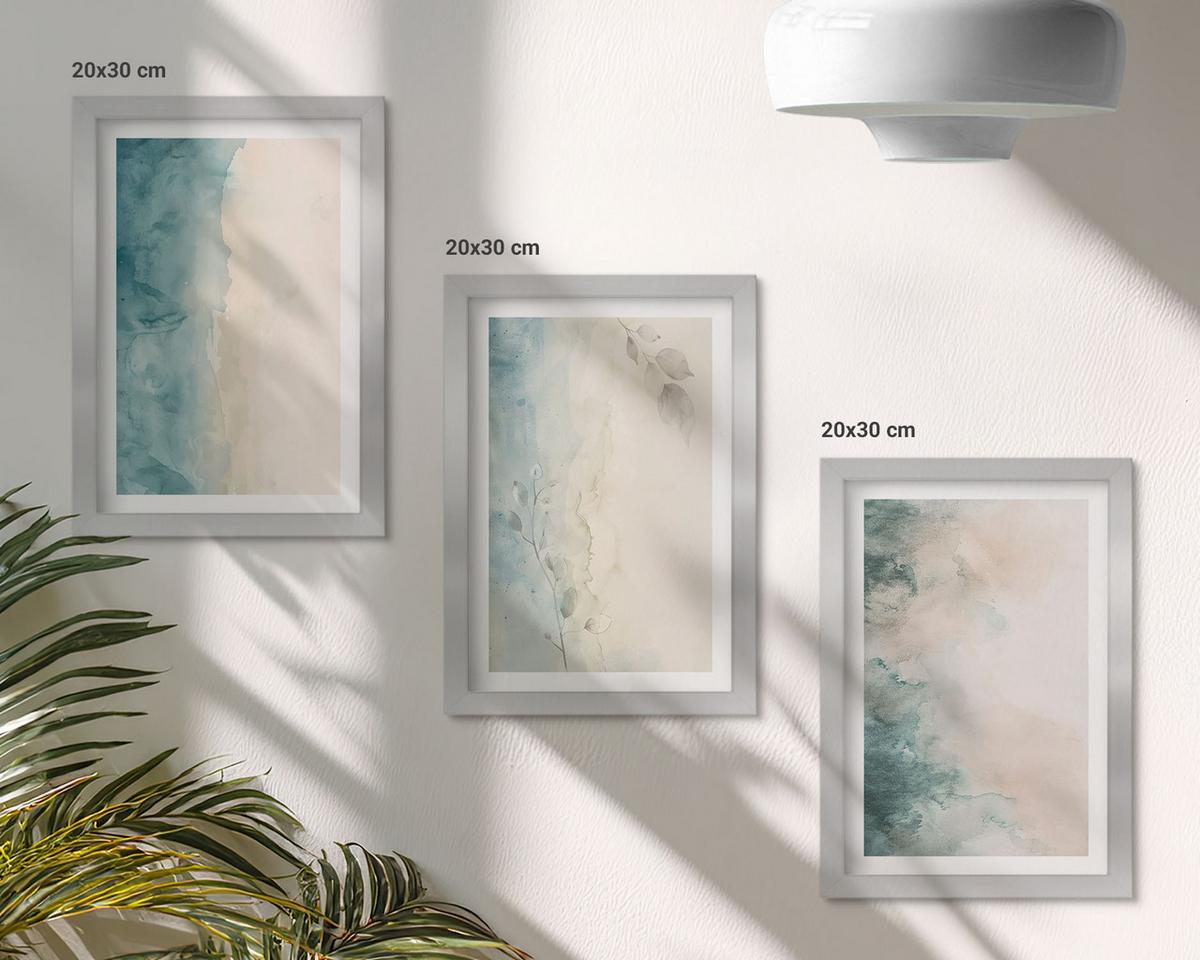 BILDER SET 3er Set - 20x30 cm Silberner Rahmen - Minimalismus auf Aquarellleinwand - Silberfarben, Kunststoff (20/30cm) - TULUP