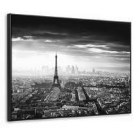 LEINWAND Bilder mit Rahmen - Paris - Skyline - Eiffelturm - Stadt - Wolken - 80x60 - Dunkelgrau, Textil (80/60cm) - MuchoWow