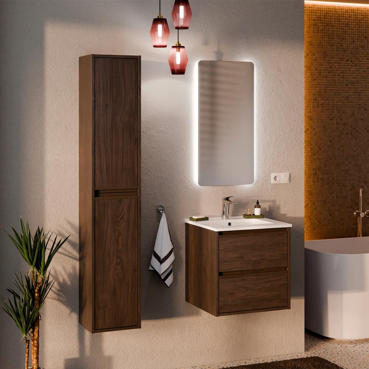 BADMÖBEL 51cm Edmé 2er-Set Dunkles Holz - Braun, Holzwerkstoff (51/52/46cm) - Petits-meubles