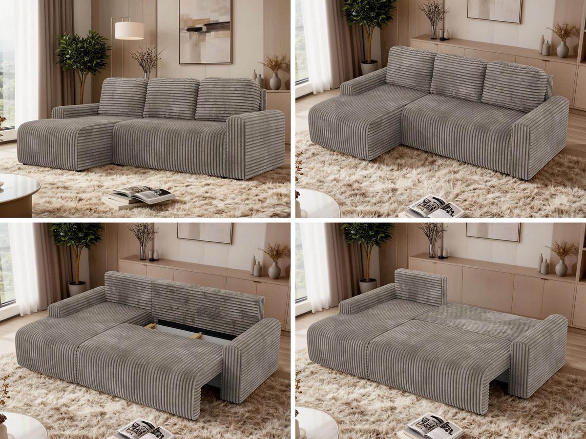 ECKSOFA NESSARO L Hellbraun Cord - Links Seite - Hellbraun/Schwarz, Kunststoff/Textil (244/151cm) - MKS