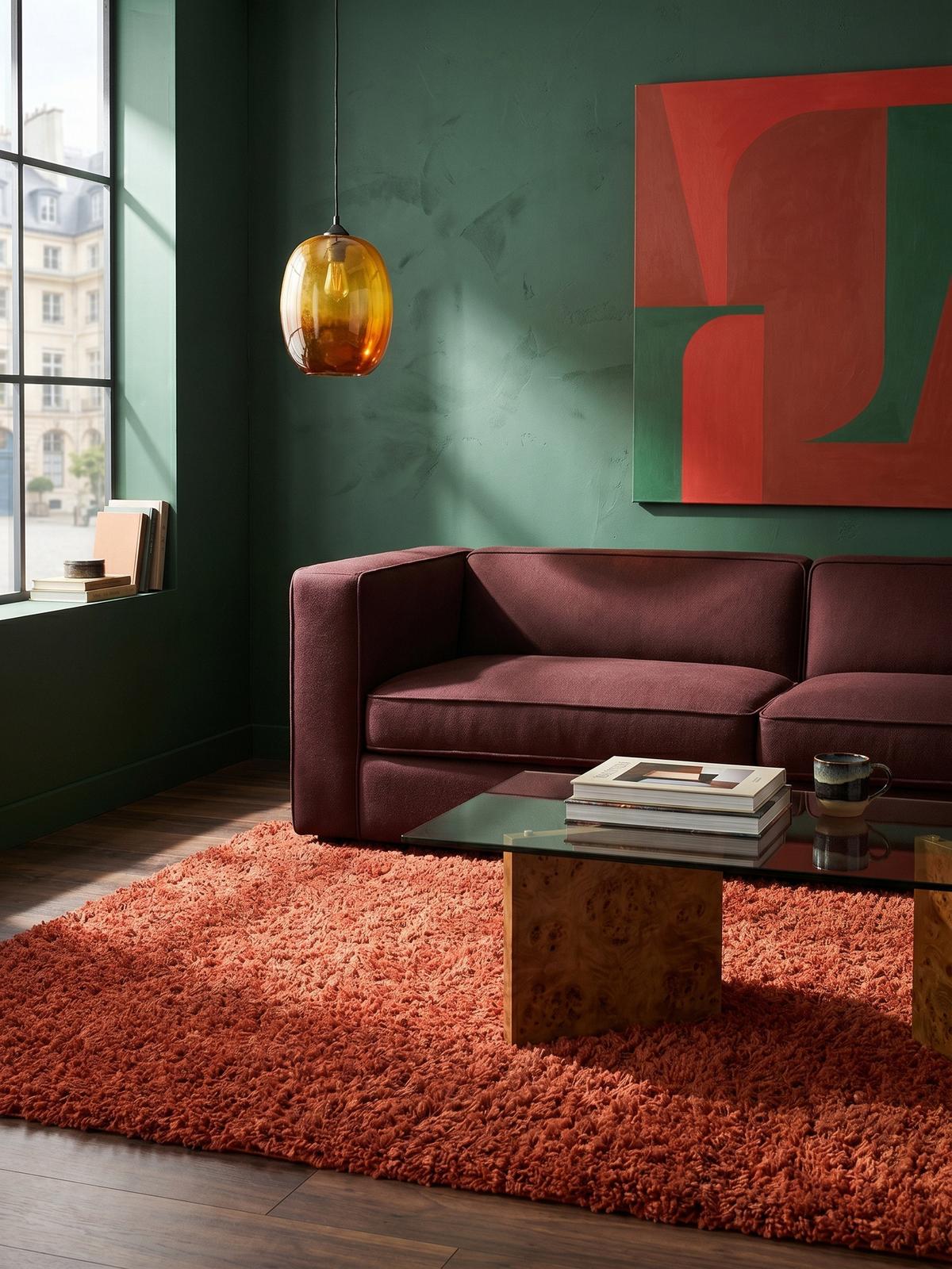 HOCHFLORTEPPICH RHEIN, einfarbig, aus Polypropylen, Terrakotta, 120 x 170 cm - Orange, Textil (170/120cm) - KADIMA DESIGN