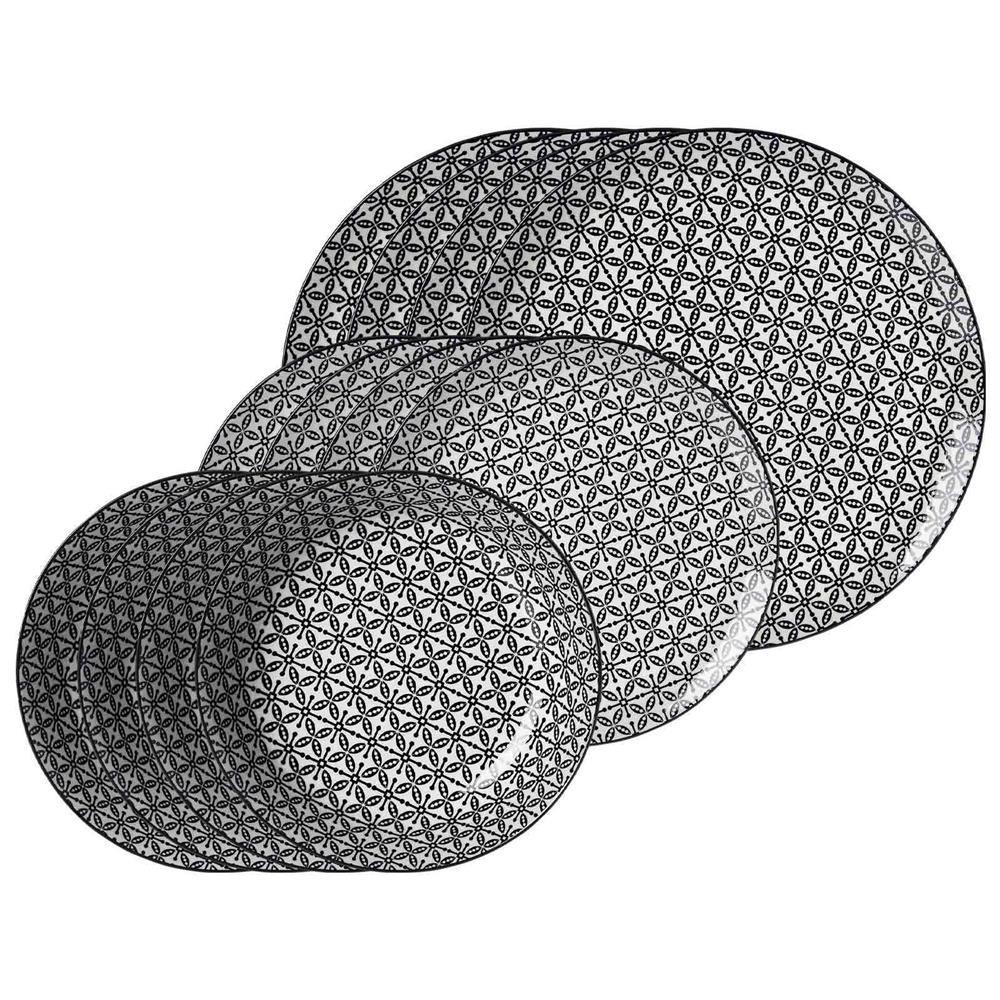 TELLER-SET Takeo Leaves schwarz-weiß 12-tlg. - Schwarz/Weiß, Keramik (2/2/2cm) - Ritzenhoff Breker