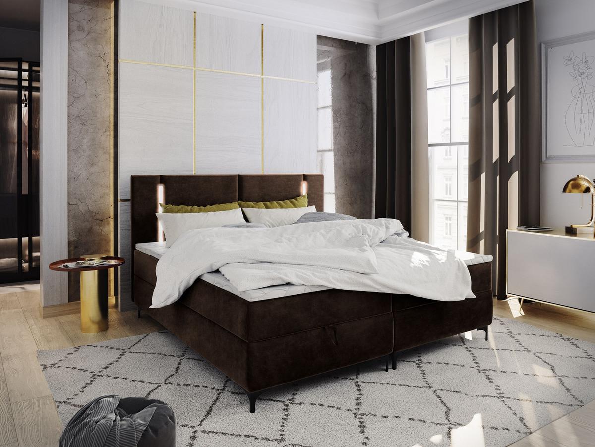 BOXBETT ALBA 180x200 cm mit Matratze und Topper - Braun - Braun, Holz (180/200cm) - MASSENO