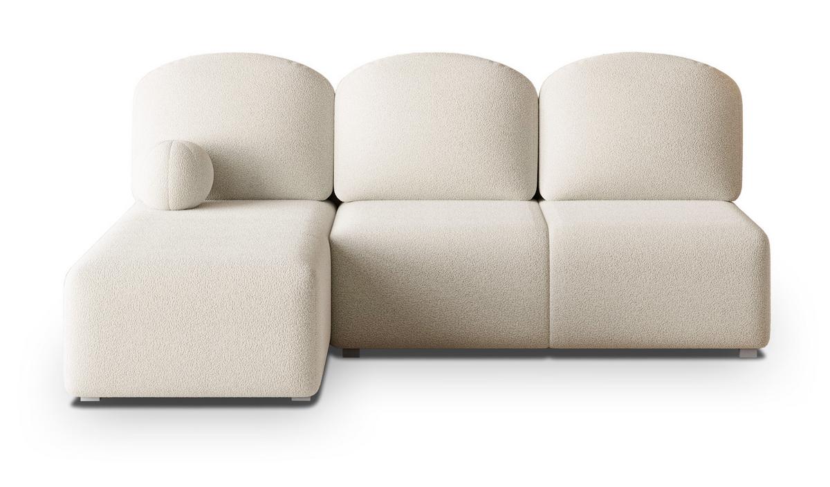 ECKSOFA TRAMA Creme Boucle-Stoff mit Schlaffunktion - Creme, Holz (200/143cm) - MASSENO