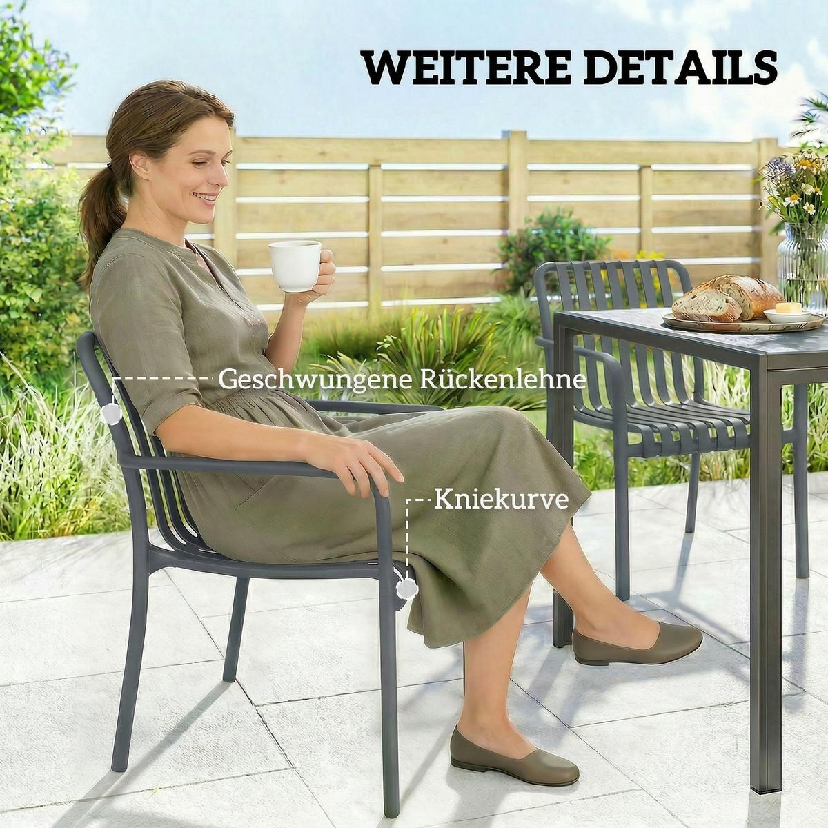 GARTENSTÜHLE 4er Set Kunststoff Dunkelgrau - Dunkelgrau, Kunststoff (55/81.5/58.5cm) - Outsunny